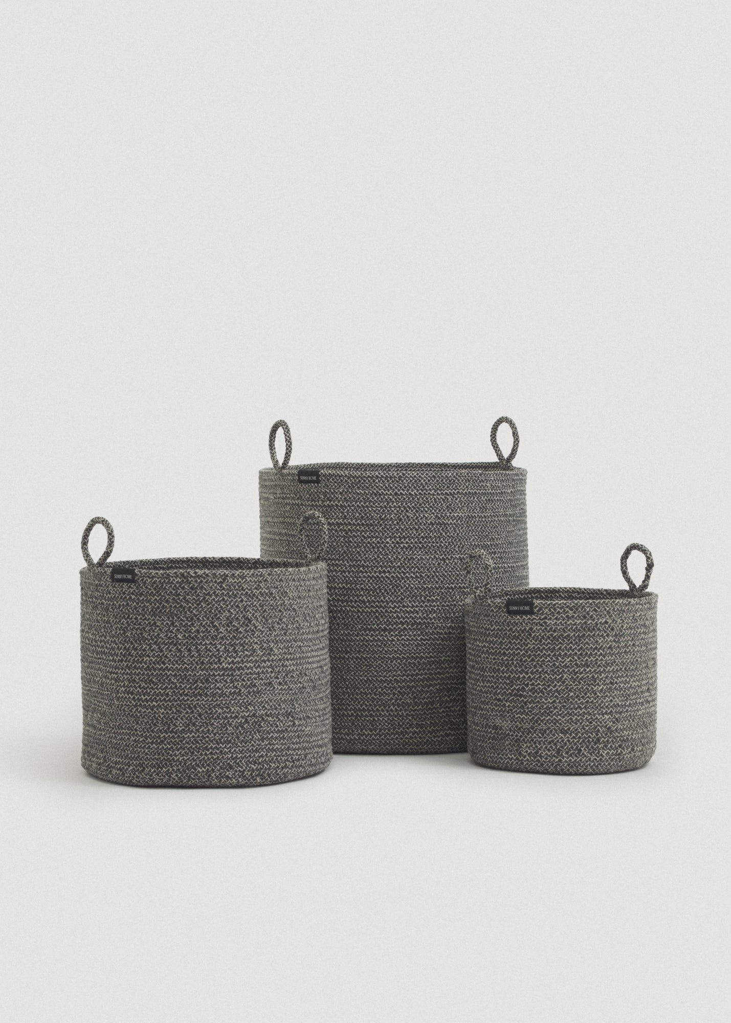 Gray Melange Loops Cotton Rope Baskets - Gray Melange Loops Cotton Rope Baskets