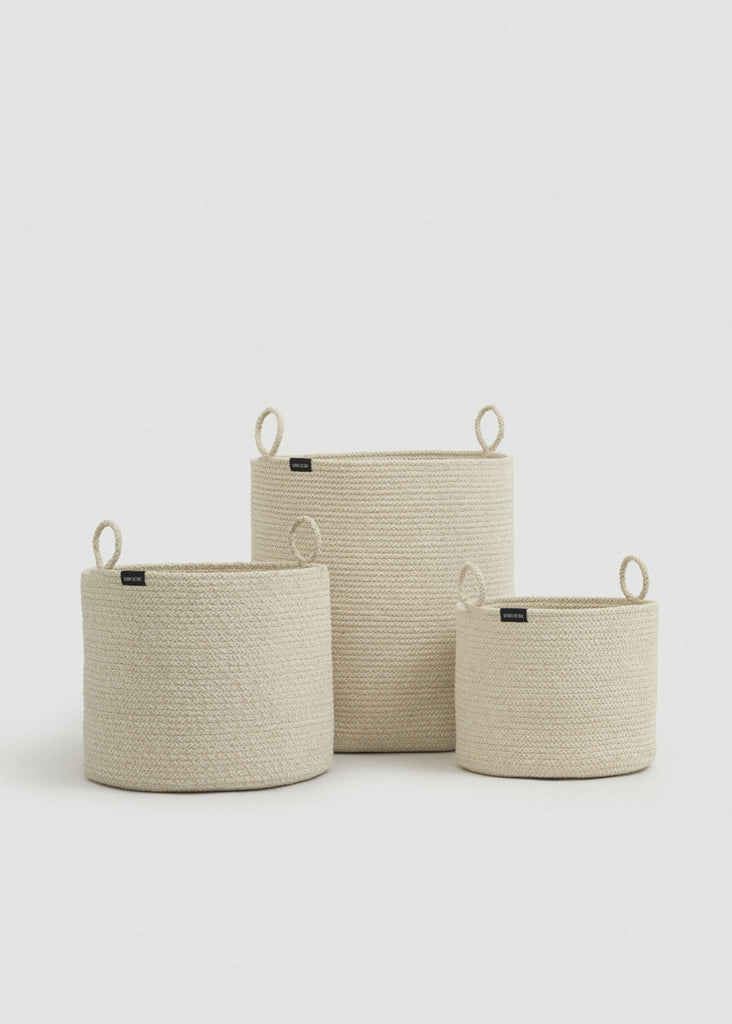 Beige Melange Loops Cotton Rope Baskets - Beige Melange Loops Cotton Rope Baskets