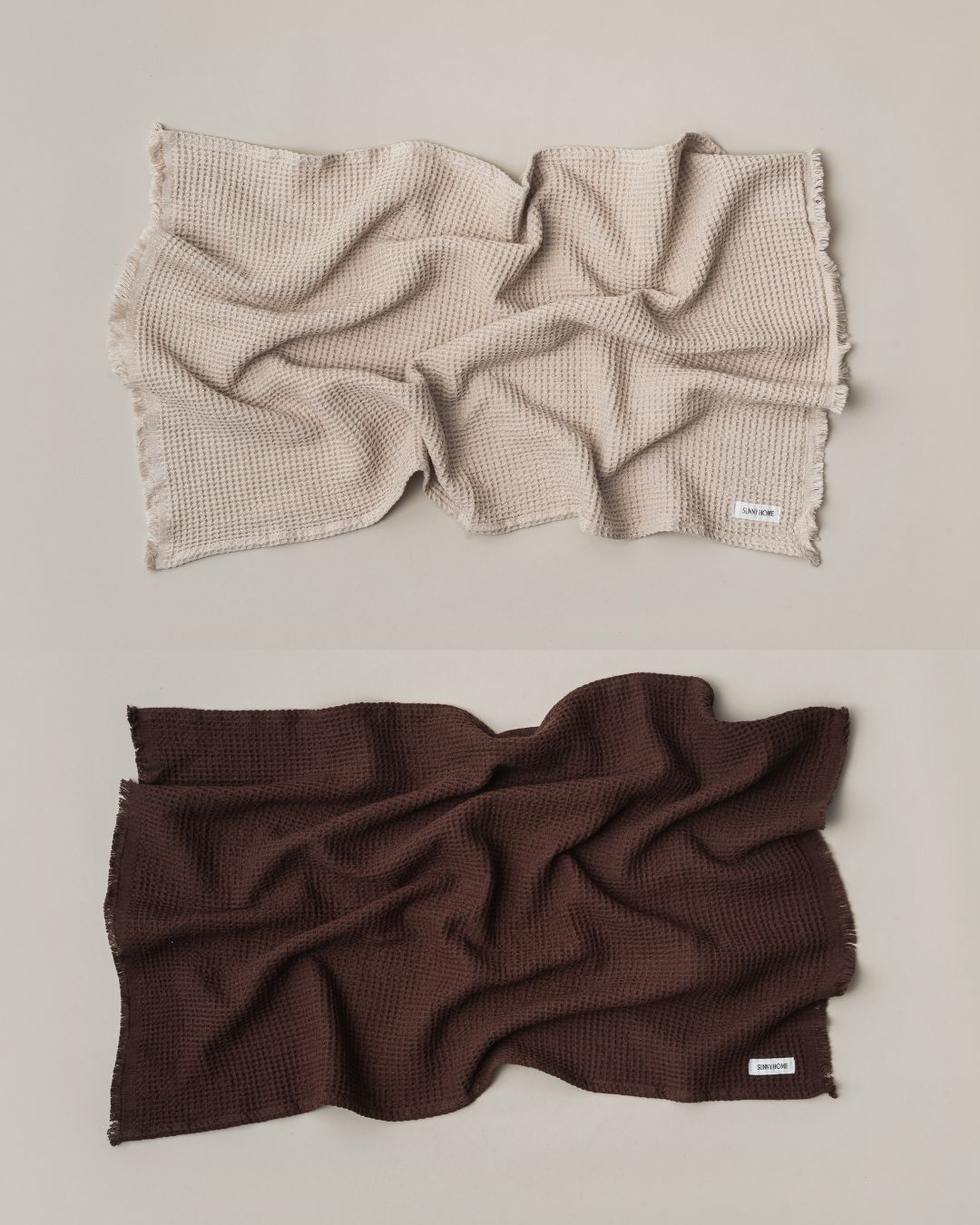 Everyday Waffle Towels Set of 4 - warm oatmeal - umber brown