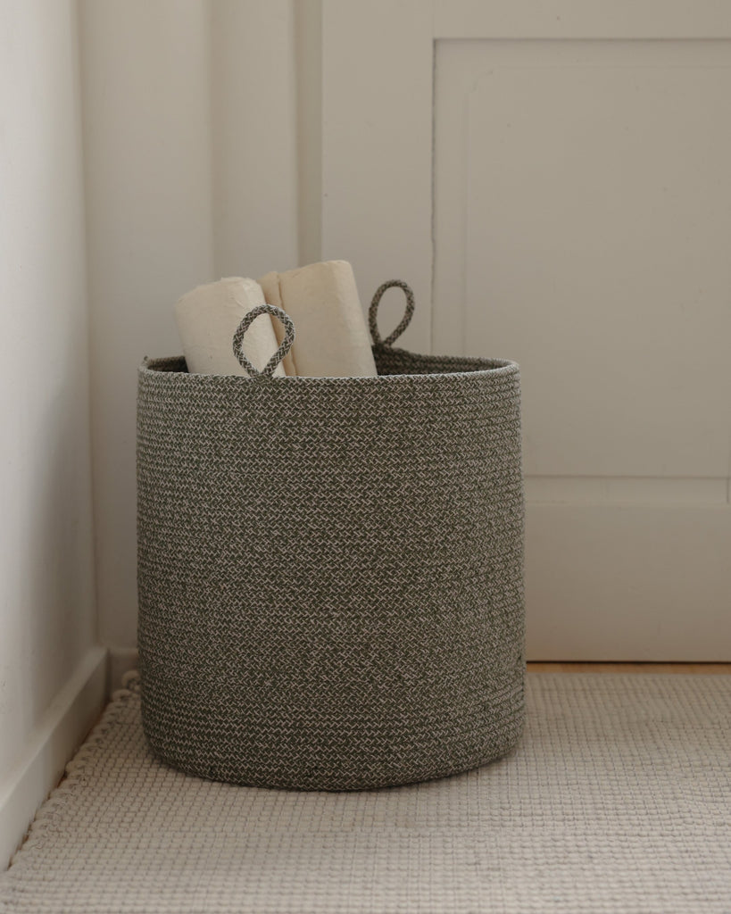 Green Melange Loops Cotton Rope Baskets - Green Melange Loops Cotton Rope Baskets