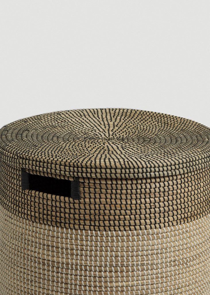 Large Black Medina Flat Lid Seagrass Basket - Large Black Medina Flat Lid Seagrass Basket