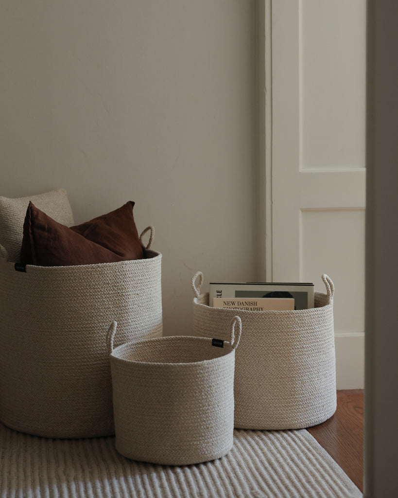 Beige Melange Loops Cotton Rope Baskets - Beige Melange Loops Cotton Rope Baskets