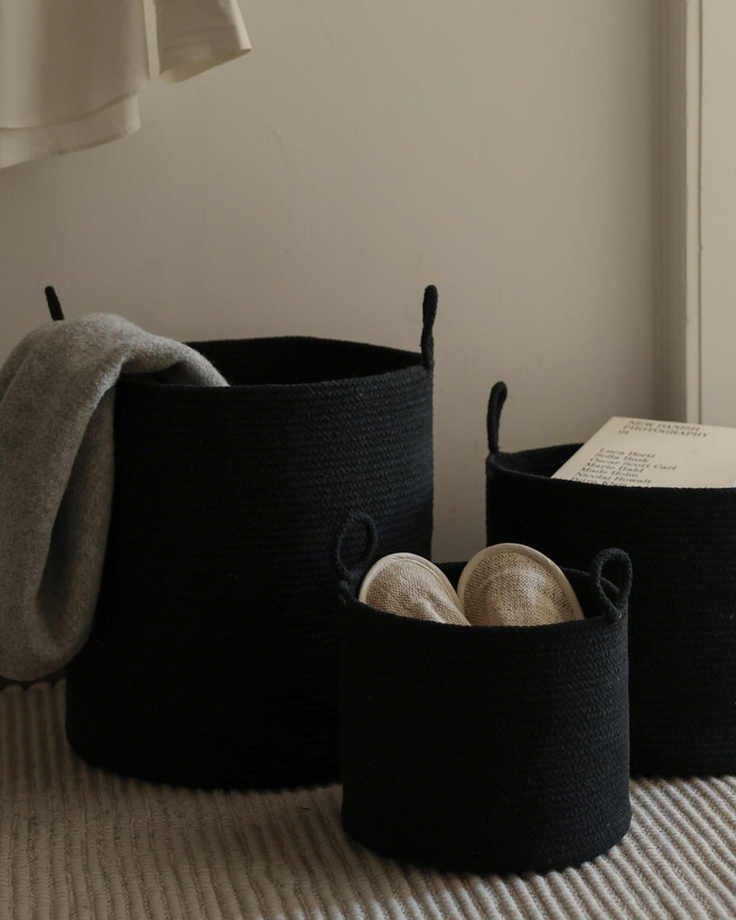 Black Loops Cotton Rope Baskets - Black Loops Cotton Rope Baskets
