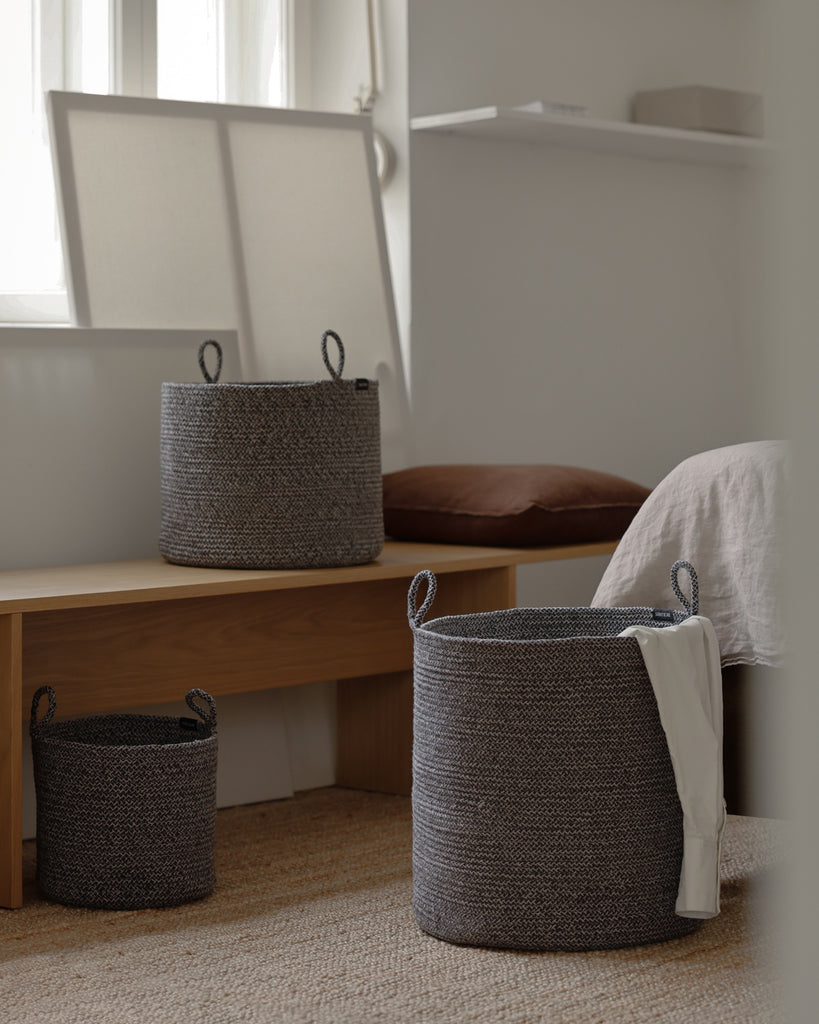Gray Melange Loops Cotton Rope Baskets - Gray Melange Loops Cotton Rope Baskets