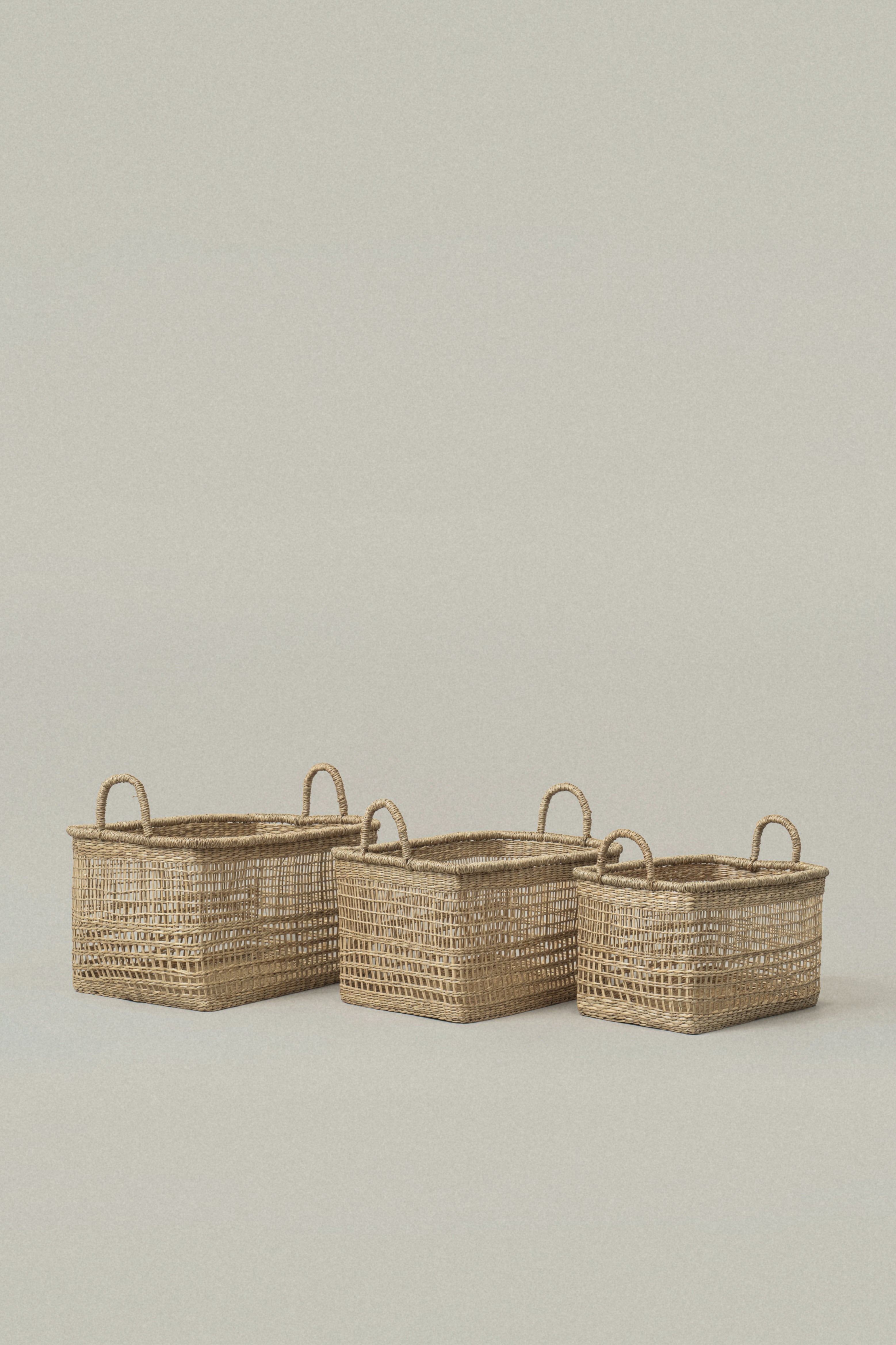 Small Salema Rectangular Seagrass Basket with Handles - Small Salema Rectangular Seagrass Basket with Handles