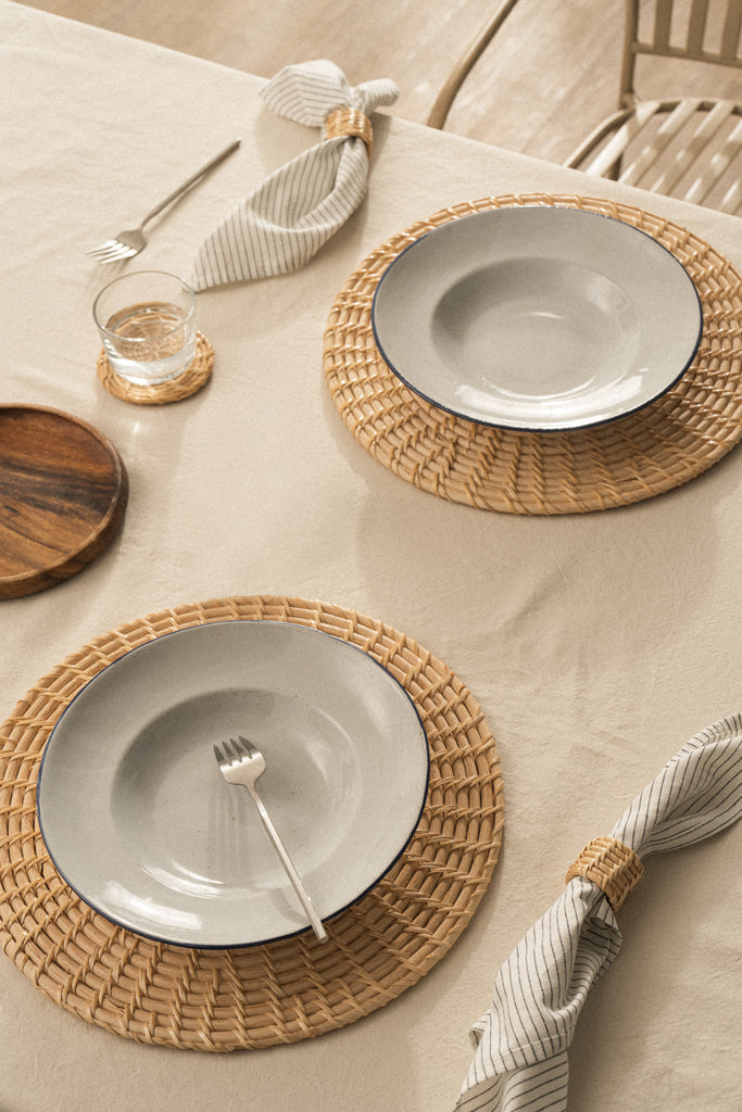 Round Woven Seagrass Placemat Set With Coaster