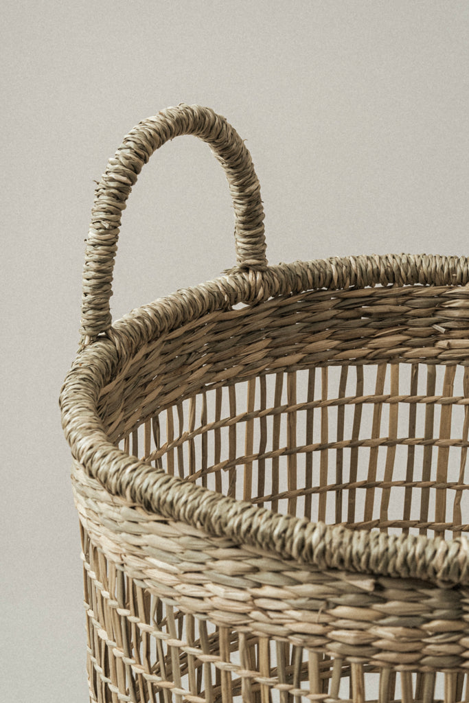 Large Salema Round Seagrass Basket with Handles - Large Salema Round Seagrass Basket with Handles
