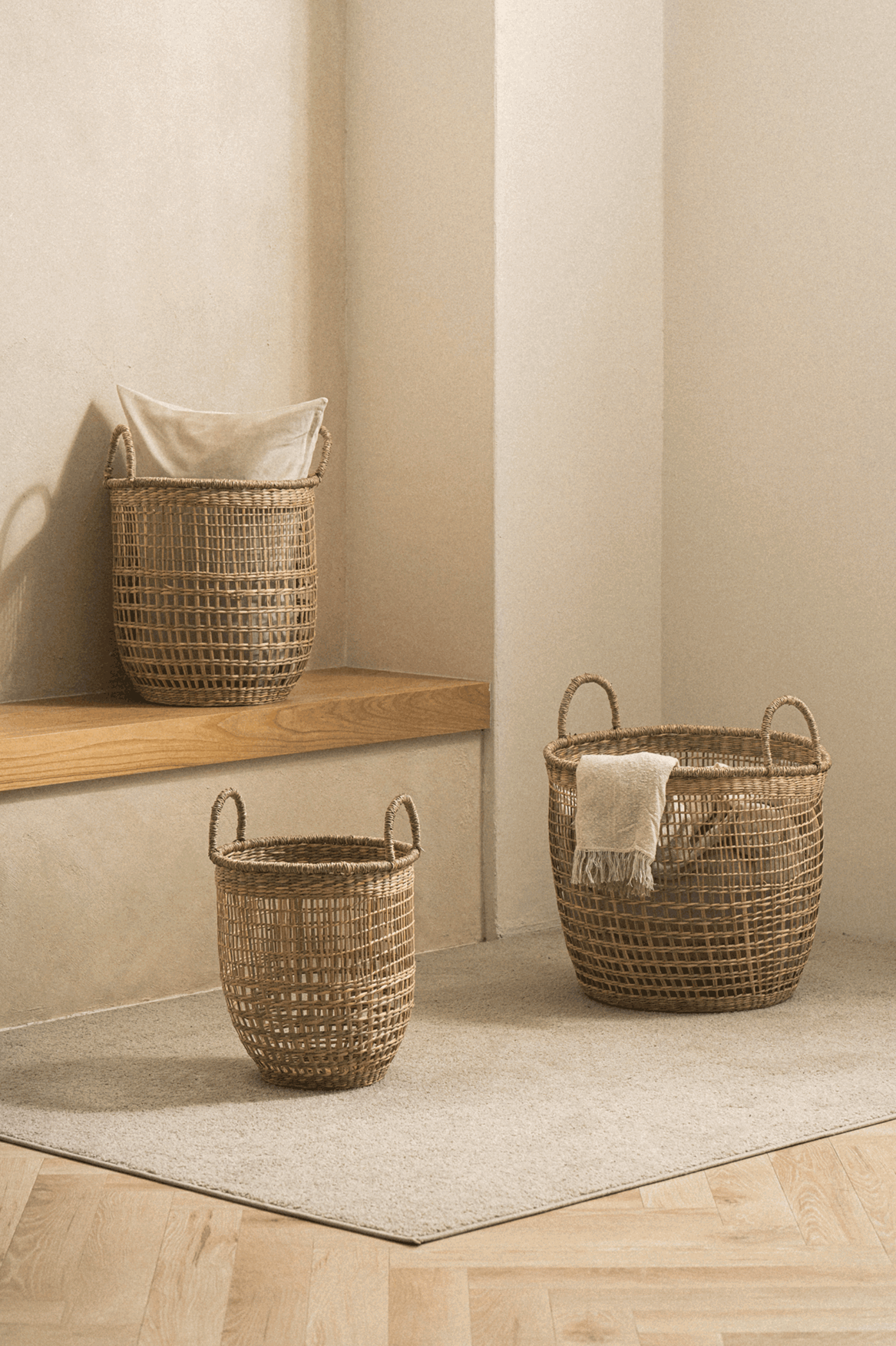 Large Salema Round Seagrass Basket with Handles - Large Salema Round Seagrass Basket with Handles